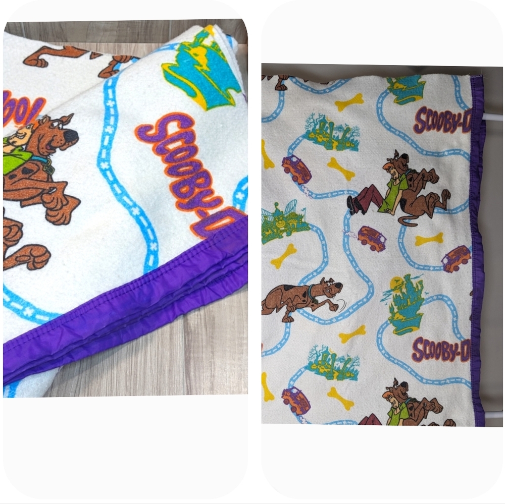 (2) Blankets VTG 90s Scooby Doo Cartoon Network Haunted Road Map